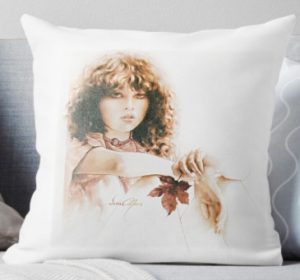 'Girl with Maple Leaf' Pillow by Sara Moon