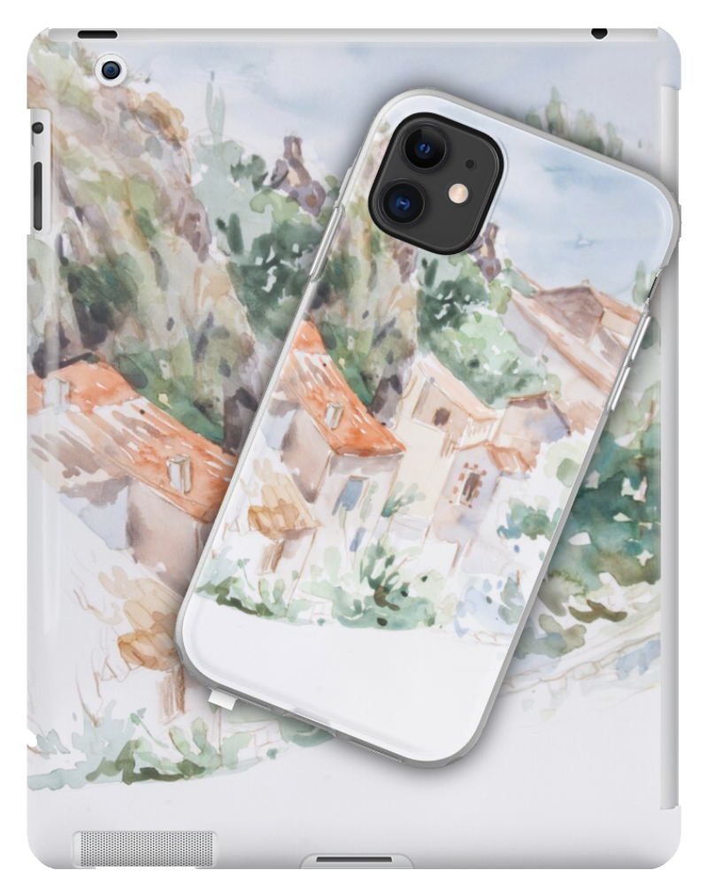 'A Country Village' Tablet & Phone Skins by Sara Moon Art & Design